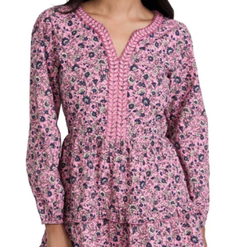 Roller Rabbit Pink and Blue Floral Cluny Naema Dress in Rose